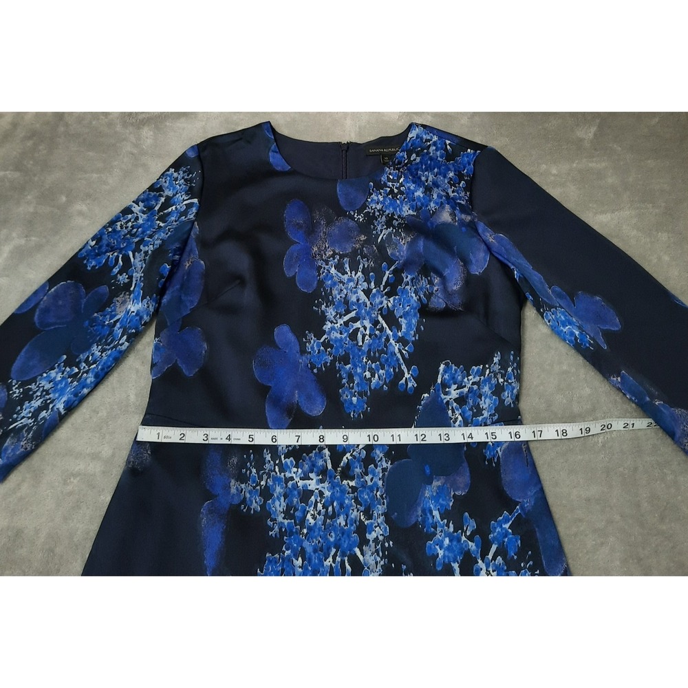 Banana Republic Dress Womens 10 Blue Watercolor Floral Ruffle Hem Career Office - Picture 12 of 15